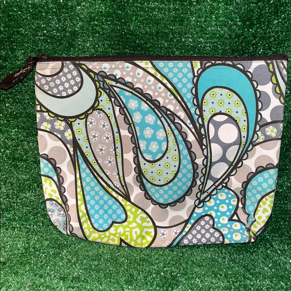 Thirty One Gifts Blue Brown Peacock Paisley Large Zipper Pouch Retired Pattern